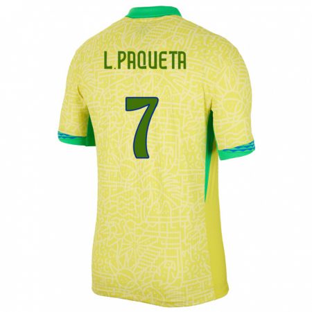 Kandiny Férfi Brazília Lucas Paqueta #7 Sárga Hazai Jersey 24-26 Mez Póló Ing