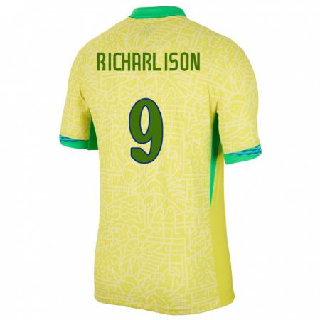 Kandiny Férfi Brazília Richarlison #9 Sárga Hazai Jersey 24-26 Mez Póló Ing