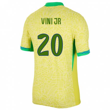Kandiny Férfi Brazília Vinicius Junior #20 Sárga Hazai Jersey 24-26 Mez Póló Ing