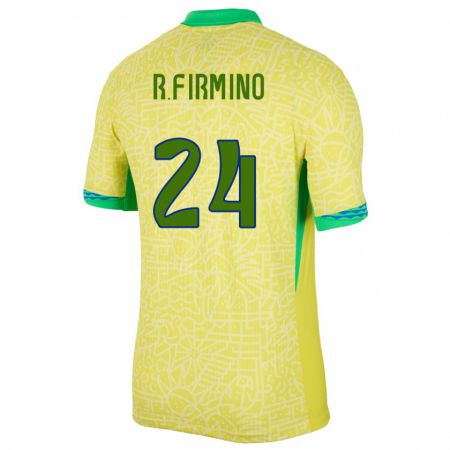 Kandiny Férfi Brazília Roberto Firmino #24 Sárga Hazai Jersey 24-26 Mez Póló Ing