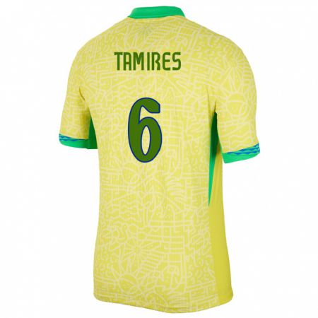 Kandiny Férfi Brazília Tamires #6 Sárga Hazai Jersey 24-26 Mez Póló Ing