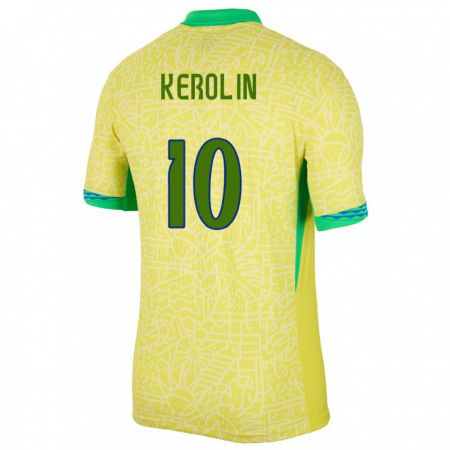 Kandiny Férfi Brazília Kerolin Nicoli #10 Sárga Hazai Jersey 24-26 Mez Póló Ing