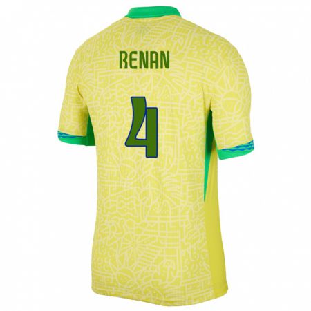 Kandiny Férfi Brazília Robert Renan #4 Sárga Hazai Jersey 24-26 Mez Póló Ing