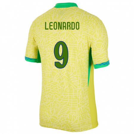 Kandiny Férfi Brazília Marcos Leonardo #9 Sárga Hazai Jersey 24-26 Mez Póló Ing