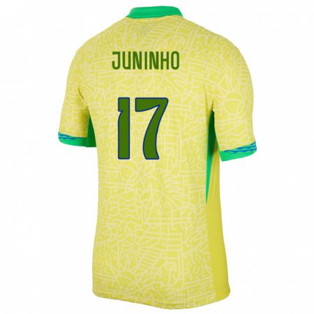 Kandiny Férfi Brazília Juninho #17 Sárga Hazai Jersey 24-26 Mez Póló Ing