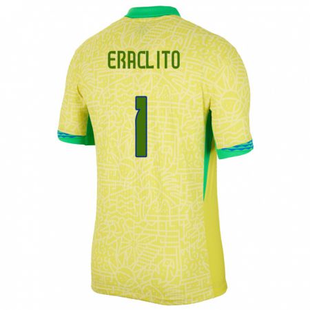 Kandiny Férfi Brazília Marcelo Eraclito #1 Sárga Hazai Jersey 24-26 Mez Póló Ing