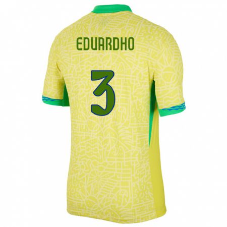Kandiny Férfi Brazília Eduardho #3 Sárga Hazai Jersey 24-26 Mez Póló Ing