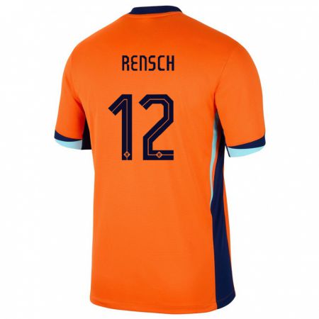 Kandiny Férfi Hollandia Devyne Rensch #12 Narancs Hazai Jersey 24-26 Mez Póló Ing