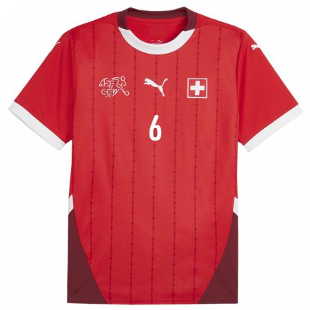 Kandiny Férfi Svájc Denis Zakaria #6 Piros Hazai Jersey 24-26 Mez Póló Ing