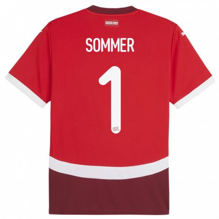 Kandiny Férfi Svájc Yann Sommer #1 Piros Hazai Jersey 24-26 Mez Póló Ing