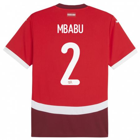 Kandiny Férfi Svájc Kevin Mbabu #2 Piros Hazai Jersey 24-26 Mez Póló Ing