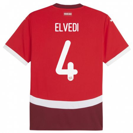 Kandiny Férfi Svájc Nico Elvedi #4 Piros Hazai Jersey 24-26 Mez Póló Ing
