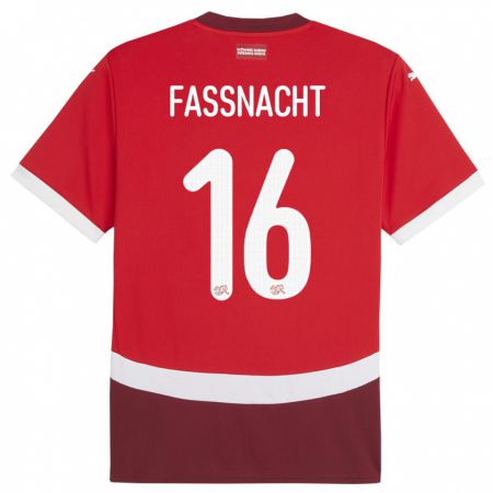 Kandiny Férfi Svájc Christian Fassnacht #16 Piros Hazai Jersey 24-26 Mez Póló Ing