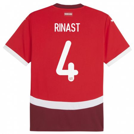Kandiny Férfi Svájc Rachel Rinast #4 Piros Hazai Jersey 24-26 Mez Póló Ing