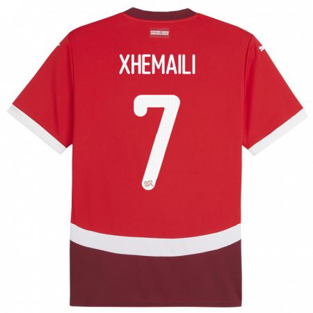 Kandiny Férfi Svájc Riola Xhemaili #7 Piros Hazai Jersey 24-26 Mez Póló Ing