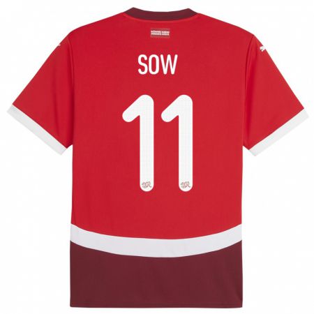 Kandiny Férfi Svájc Coumba Sow #11 Piros Hazai Jersey 24-26 Mez Póló Ing