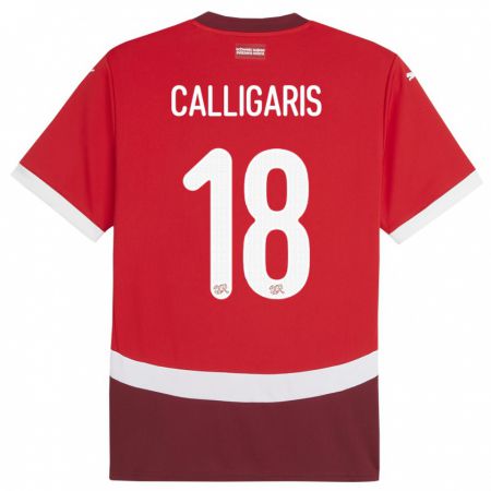 Kandiny Férfi Svájc Viola Calligaris #18 Piros Hazai Jersey 24-26 Mez Póló Ing