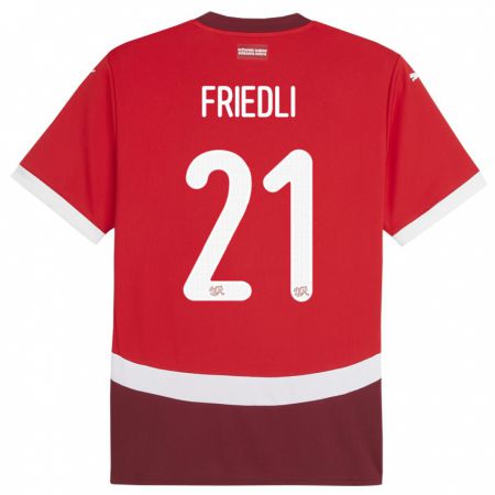 Kandiny Férfi Svájc Seraina Friedli #21 Piros Hazai Jersey 24-26 Mez Póló Ing
