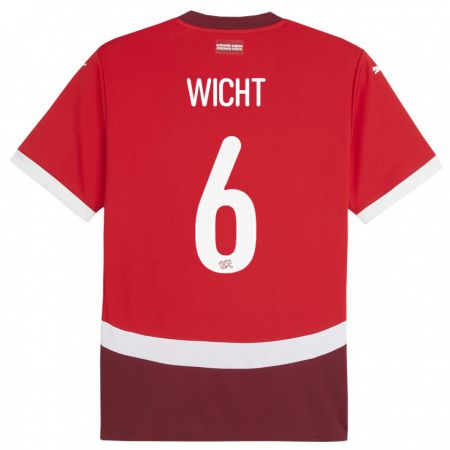 Kandiny Férfi Svájc Nathan Wicht #6 Piros Hazai Jersey 24-26 Mez Póló Ing
