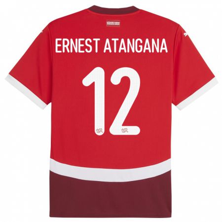 Kandiny Férfi Svájc Brian Ernest Atangana #12 Piros Hazai Jersey 24-26 Mez Póló Ing