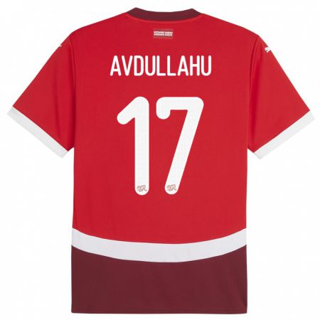 Kandiny Férfi Svájc Leon Avdullahu #17 Piros Hazai Jersey 24-26 Mez Póló Ing