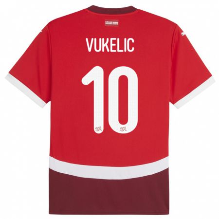 Kandiny Férfi Svájc Mile Vukelic #10 Piros Hazai Jersey 24-26 Mez Póló Ing
