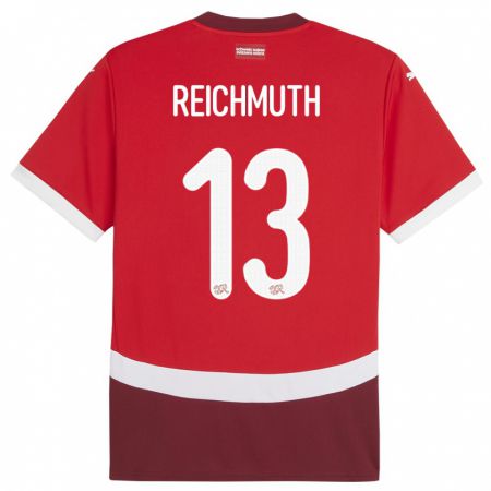 Kandiny Férfi Svájc Miguel Reichmuth #13 Piros Hazai Jersey 24-26 Mez Póló Ing