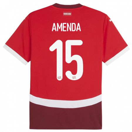 Kandiny Férfi Svájc Aurele Amenda #15 Piros Hazai Jersey 24-26 Mez Póló Ing