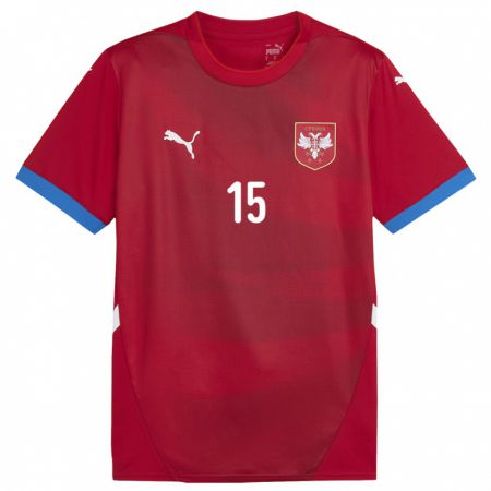 Kandiny Férfi Szerbia Stefan Dzodic #15 Piros Hazai Jersey 24-26 Mez Póló Ing