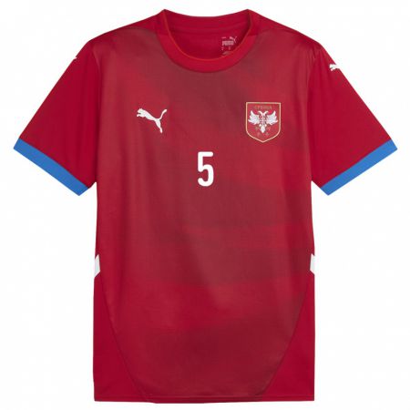 Kandiny Férfi Szerbia Stefan Lekovic #5 Piros Hazai Jersey 24-26 Mez Póló Ing