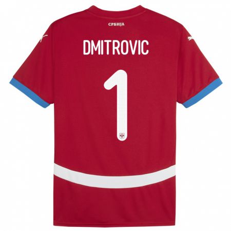 Kandiny Férfi Szerbia Marko Dmitrovic #1 Piros Hazai Jersey 24-26 Mez Póló Ing