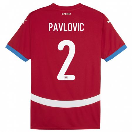 Kandiny Férfi Szerbia Strahinja Pavlovic #2 Piros Hazai Jersey 24-26 Mez Póló Ing