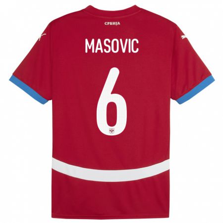 Kandiny Férfi Szerbia Erhan Masovic #6 Piros Hazai Jersey 24-26 Mez Póló Ing