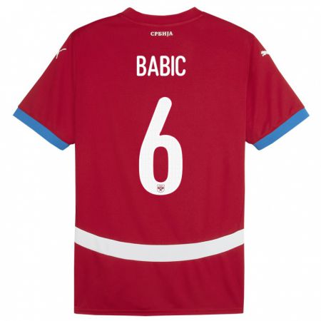 Kandiny Férfi Szerbia Srdjan Babic #6 Piros Hazai Jersey 24-26 Mez Póló Ing