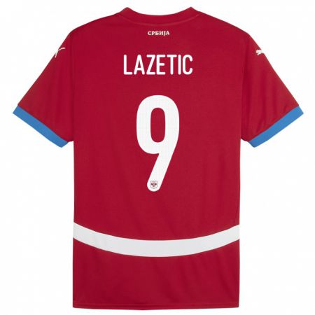 Kandiny Férfi Szerbia Marko Lazetic #9 Piros Hazai Jersey 24-26 Mez Póló Ing
