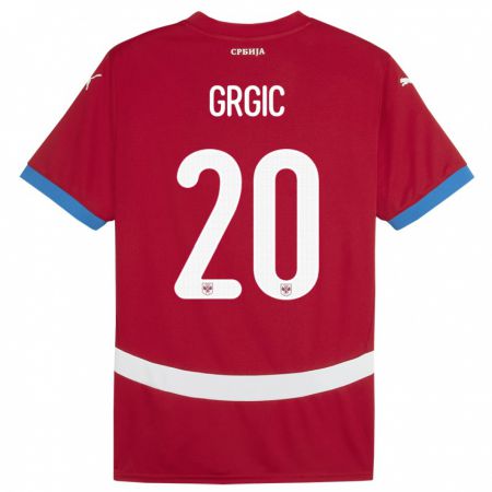 Kandiny Férfi Szerbia Dario Grgic #20 Piros Hazai Jersey 24-26 Mez Póló Ing