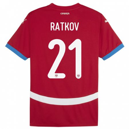 Kandiny Férfi Szerbia Petar Ratkov #21 Piros Hazai Jersey 24-26 Mez Póló Ing