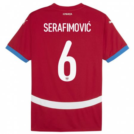Kandiny Férfi Szerbia Vojin Serafimovic #6 Piros Hazai Jersey 24-26 Mez Póló Ing