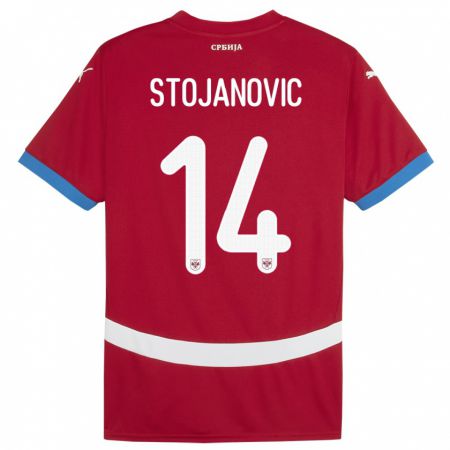 Kandiny Férfi Szerbia Matija Stojanovic #14 Piros Hazai Jersey 24-26 Mez Póló Ing