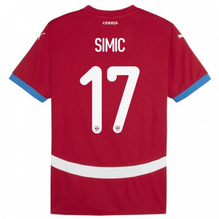 Kandiny Férfi Szerbia Jan Carlo Simic #17 Piros Hazai Jersey 24-26 Mez Póló Ing