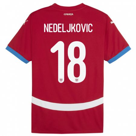 Kandiny Férfi Szerbia Kosta Nedeljkovic #18 Piros Hazai Jersey 24-26 Mez Póló Ing