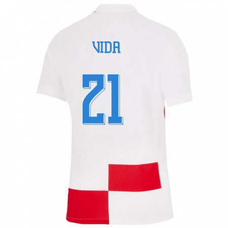 Kandiny Férfi Horvátország Domagoj Vida #21 Fehér Piros Hazai Jersey 24-26 Mez Póló Ing