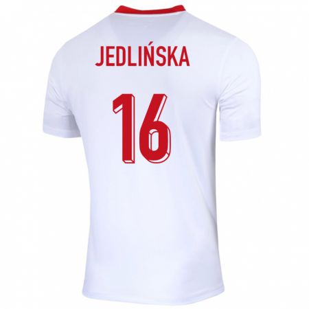 Kandiny Férfi Lengyelország Klaudia Jedlinska #16 Fehér Hazai Jersey 24-26 Mez Póló Ing