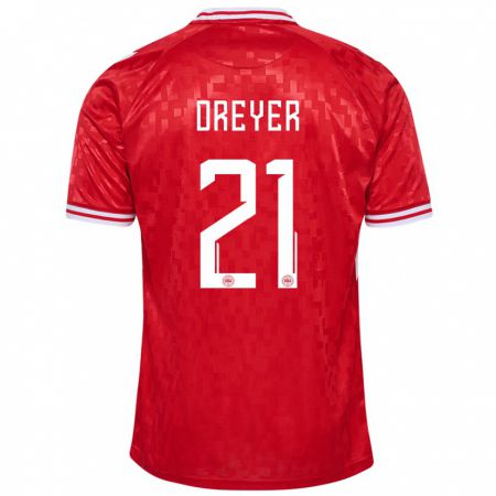 Kandiny Férfi Dánia Anders Dreyer #21 Piros Hazai Jersey 24-26 Mez Póló Ing