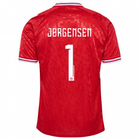 Kandiny Férfi Dánia Filip Jørgensen #1 Piros Hazai Jersey 24-26 Mez Póló Ing