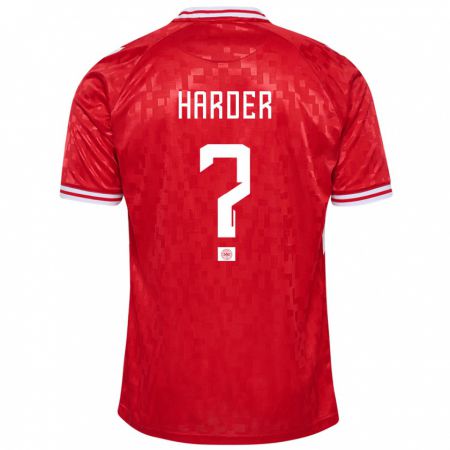Kandiny Férfi Dánia Conrad Harder #0 Piros Hazai Jersey 24-26 Mez Póló Ing