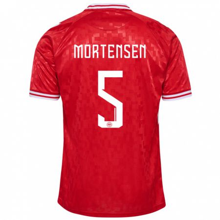 Kandiny Férfi Dánia Gustav Mortensen #5 Piros Hazai Jersey 24-26 Mez Póló Ing