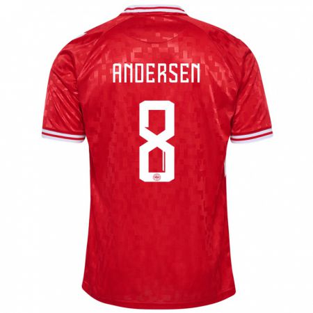 Kandiny Férfi Dánia Silas Andersen #8 Piros Hazai Jersey 24-26 Mez Póló Ing