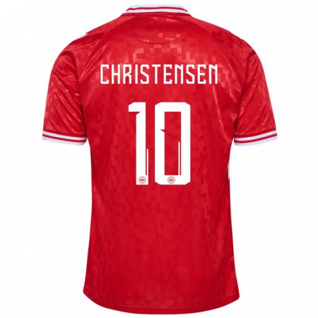 Kandiny Férfi Dánia Gustav Christensen #10 Piros Hazai Jersey 24-26 Mez Póló Ing