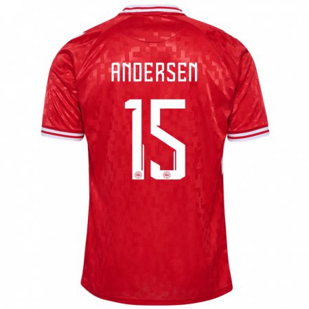 Kandiny Férfi Dánia Jacob Andersen #15 Piros Hazai Jersey 24-26 Mez Póló Ing